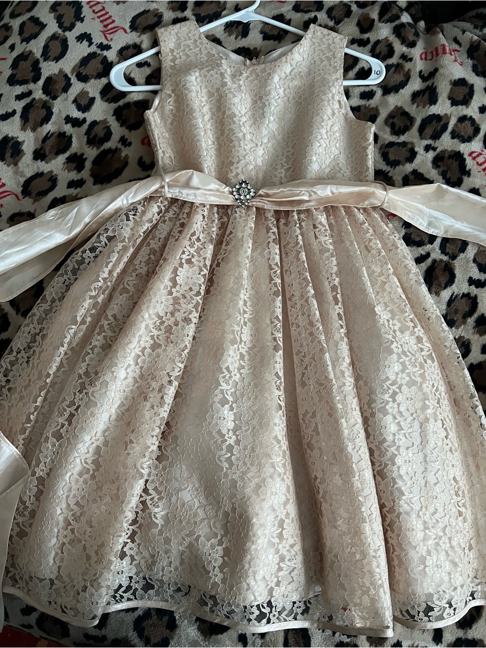 Girls' Lace Formal Dress with Satin Sash - Champagne